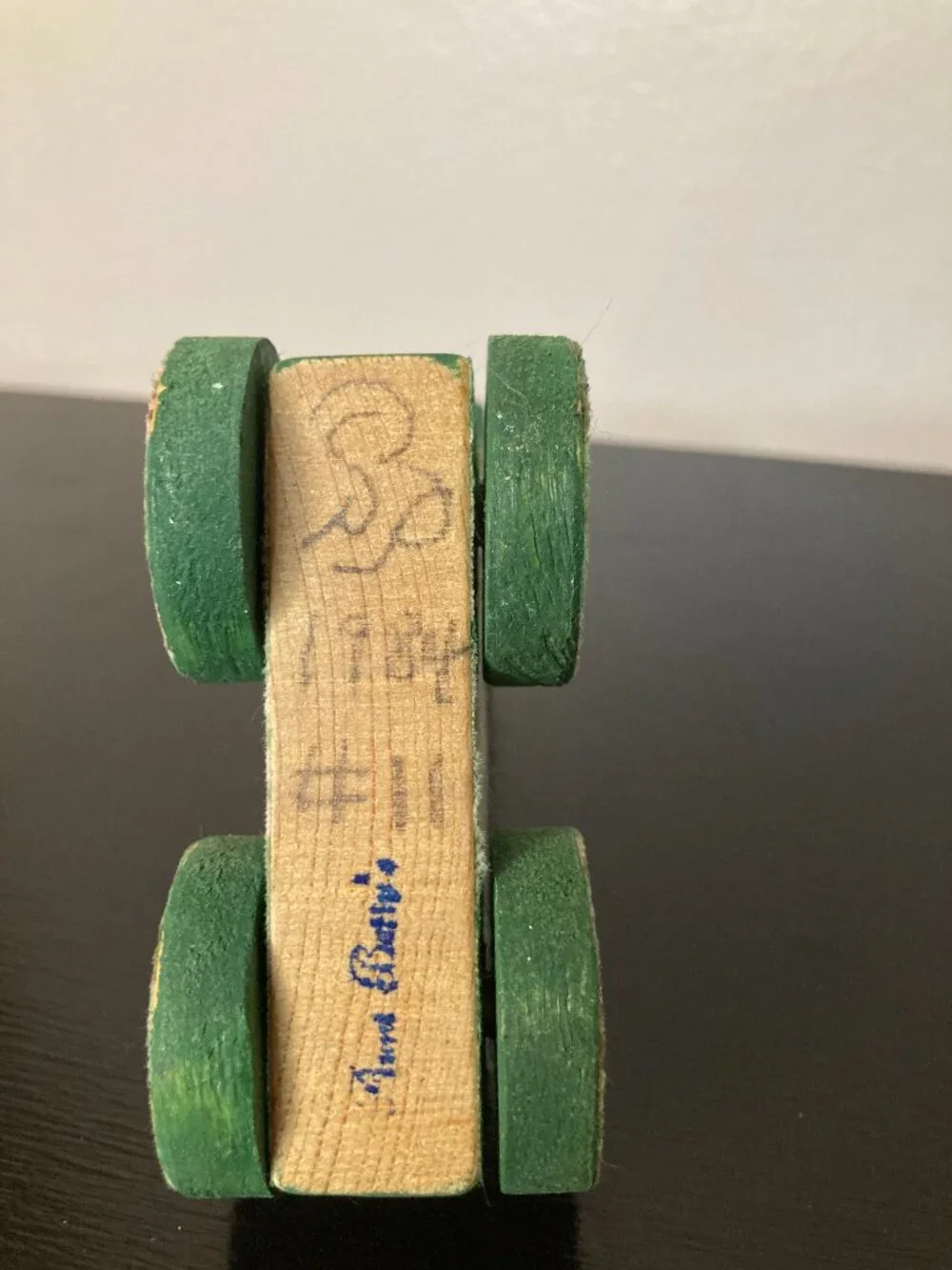 Vintage 1984 Wooden Country Goose on Wheels Hand Decorated Green & Pink Floral
